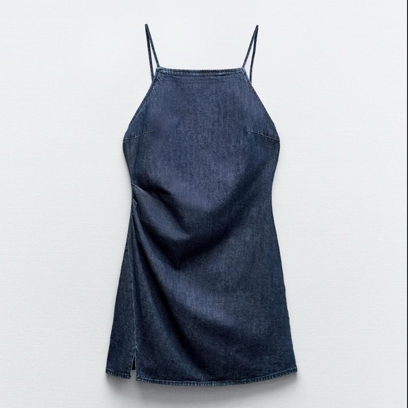DRAPED TRE DENIM DRESS - Picture 6 of 9